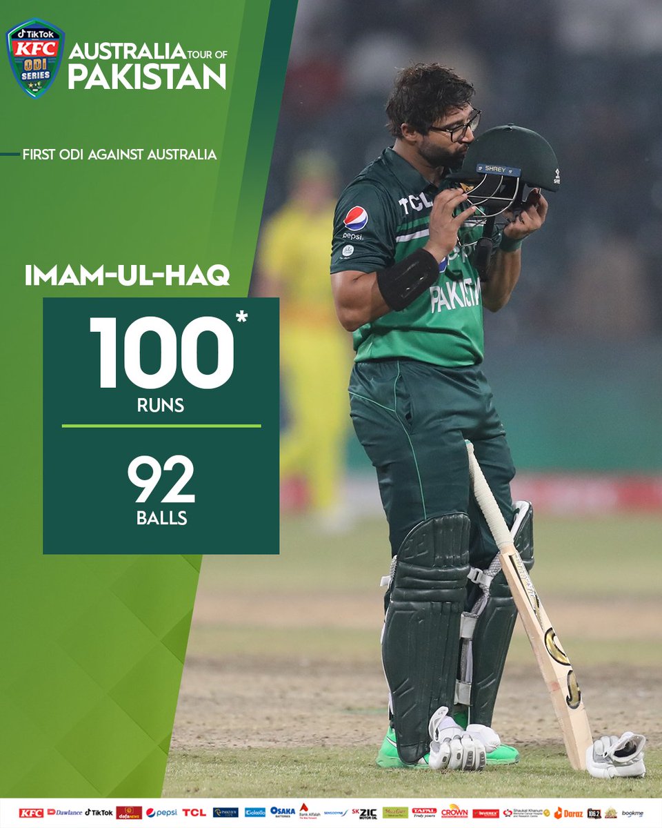 TheRealPCB's tweet photo. 1⃣0⃣0⃣ FOR IMAM 🔥 
His 8th Century in ODIs. 

#BoysReadyHain l #PAKvAUS https://t.co/Wz4ReXw9lH
