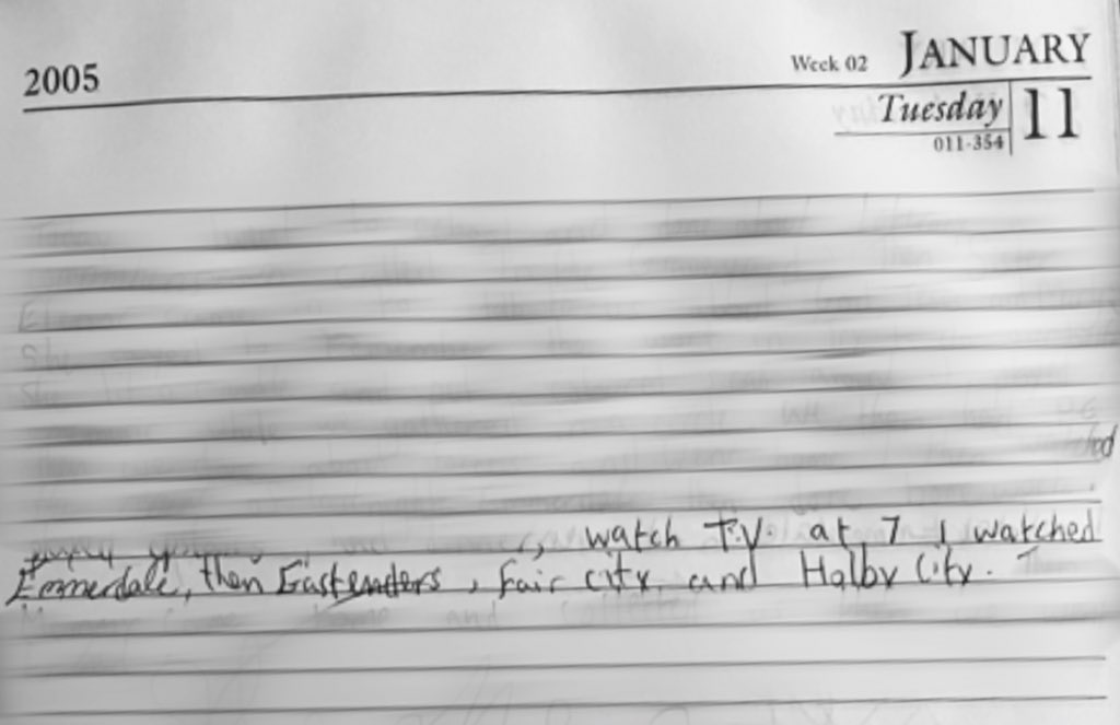 mr_sjpatterson's tweet photo. A diary entry of mine from 2005, when I was 11. Firstly, not much has changed 🤪. Secondly, I’ve watched #HolbyCity my entire life. I’m not ready to say goodbye tonight. #GoodbyeHolby 💔 https://t.co/BDMgliNrmb