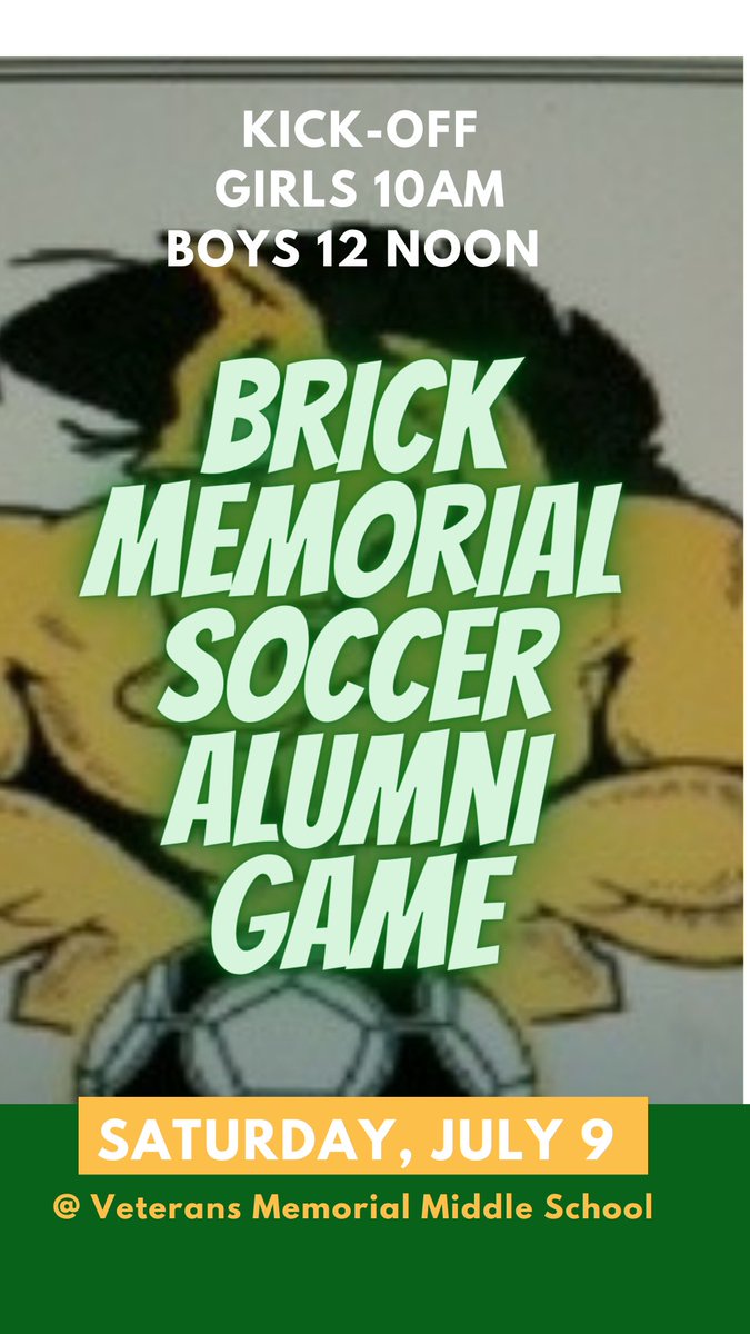 stangBC's tweet photo. @BMGirlsSoccer @BMBoysSoccer @BMSTANGSports @BrickMemorialHS Save the date 7/9/22 ⚽️🐎💚💛 https://t.co/rb1lV4w3FW