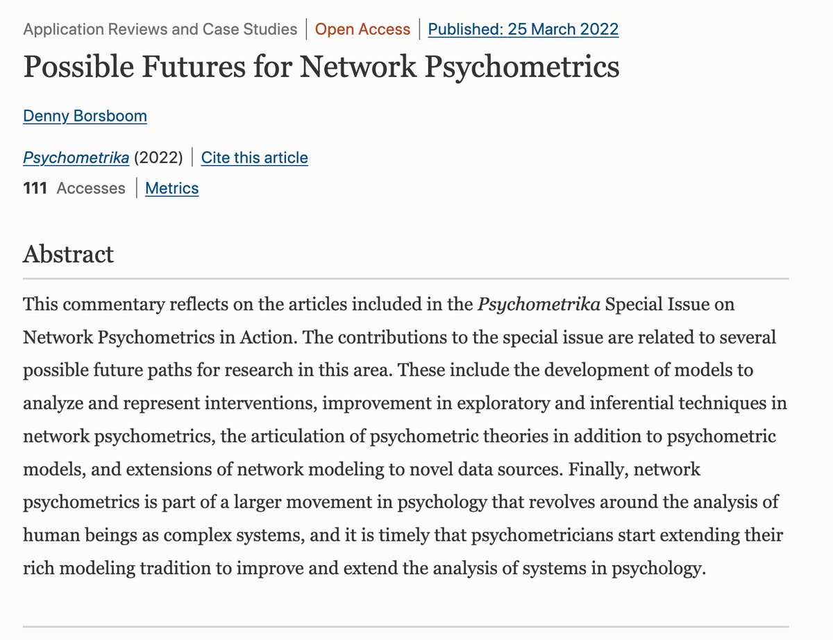 EikoFried's tweet photo. Denny Borsboom @BorsboomDenny provides his view on "Possible Futures for Network Psychometrics" in a new special issue on "Network Psychometrics in Action" in Psychometrika.

https://t.co/gJ1ttfUJ1u https://t.co/zvD27MrClO