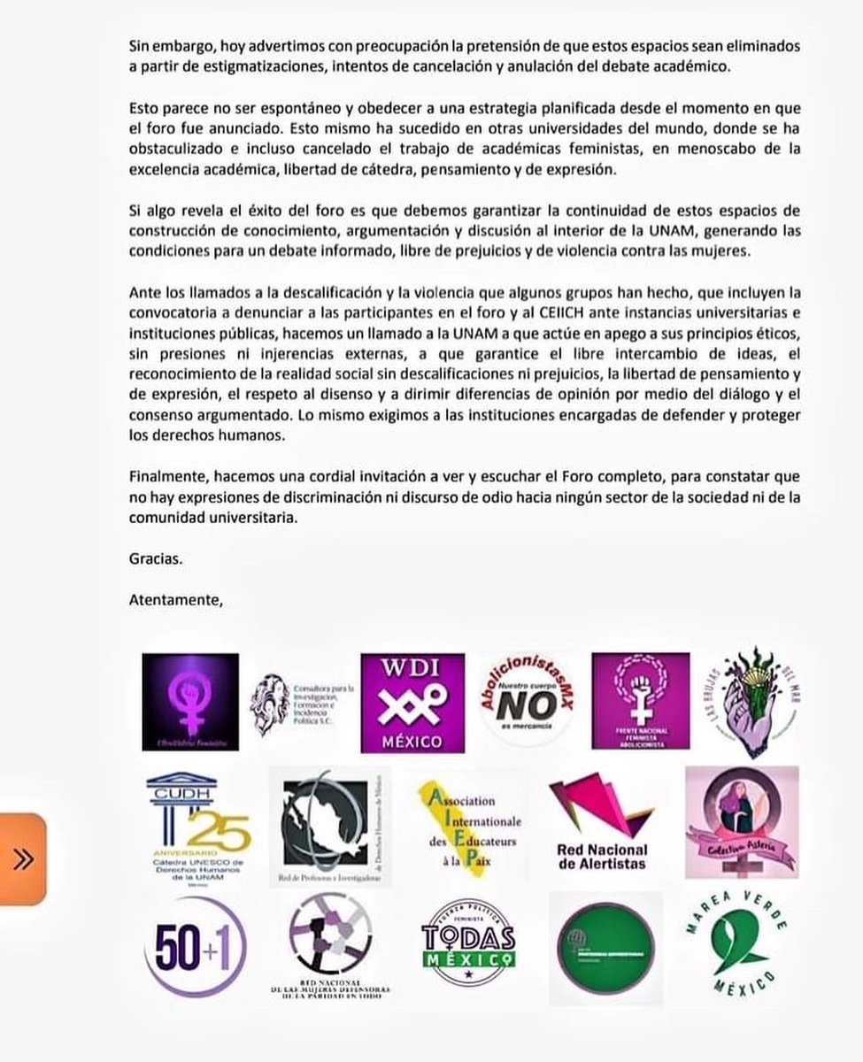 TodasMx's tweet photo. Desde @TodasMx nos sumamos al pronunciamiento colectivo por el diálogo y el respeto de ideas. #elfeminismodialoga #forosi @UNAM_MX @ceiich_unam @COPRED_CDMX @CONAPRED @brujasdelmar @CATWLACDIR @aimeevegam @AmeliaValcarcel @AldaFacio @angelicadelap https://t.co/LZ7iEuG1pa https://t.co/vxnbhUkjm0