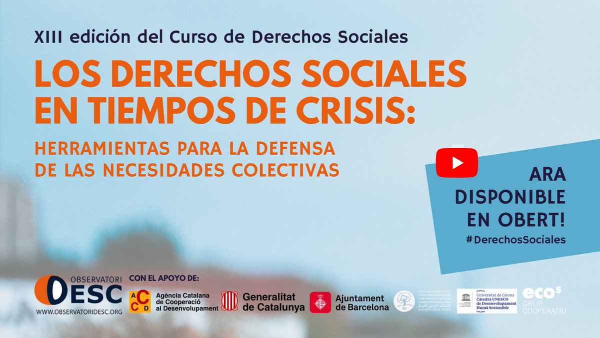 📢Ep! Obrim a l'accés públic i gratuït totes les sessions del Curs Anual de #DretsSocials 2021 de l'Observatori DESC!

Te'l vas perdre? T'interessa la lluita per la defensa dels #DretsHumans?

⏯️Accedeix a la llista de reproducció completa al nostre canal: observatoridesc.org/ca/ja-disponib…
