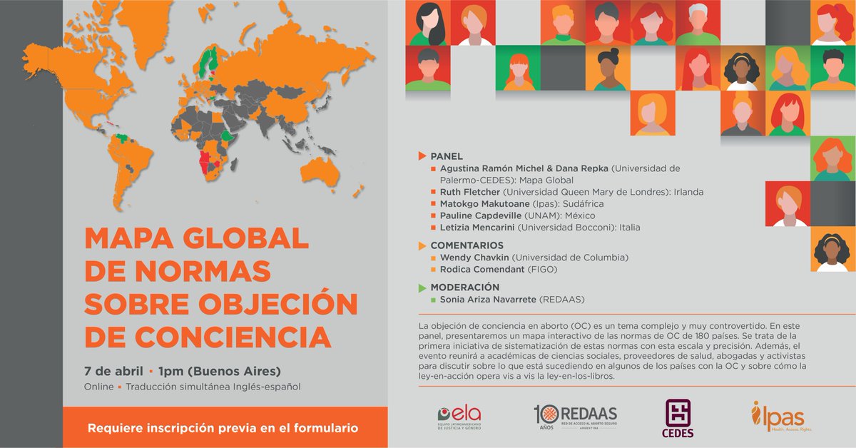 IpasMEX's tweet photo. 🔴 #APARTALAFECHA para la presentación del Mapa global de normas sobre objeción de conciencia, 🗺️👩🏾‍⚕️👨🏾‍⚕️ elaborado por @Redaas e #IpasCAM. 

¡No te lo pierdas! 📆 7 de abril, 2022 - 🕐 1pm (hora Buenos Aires 🇦🇷). Traducción Inglés-español ✅
Inscripciones 👉🏾 https://t.co/ypWiItYpPN https://t.co/DZBxoMvAAY