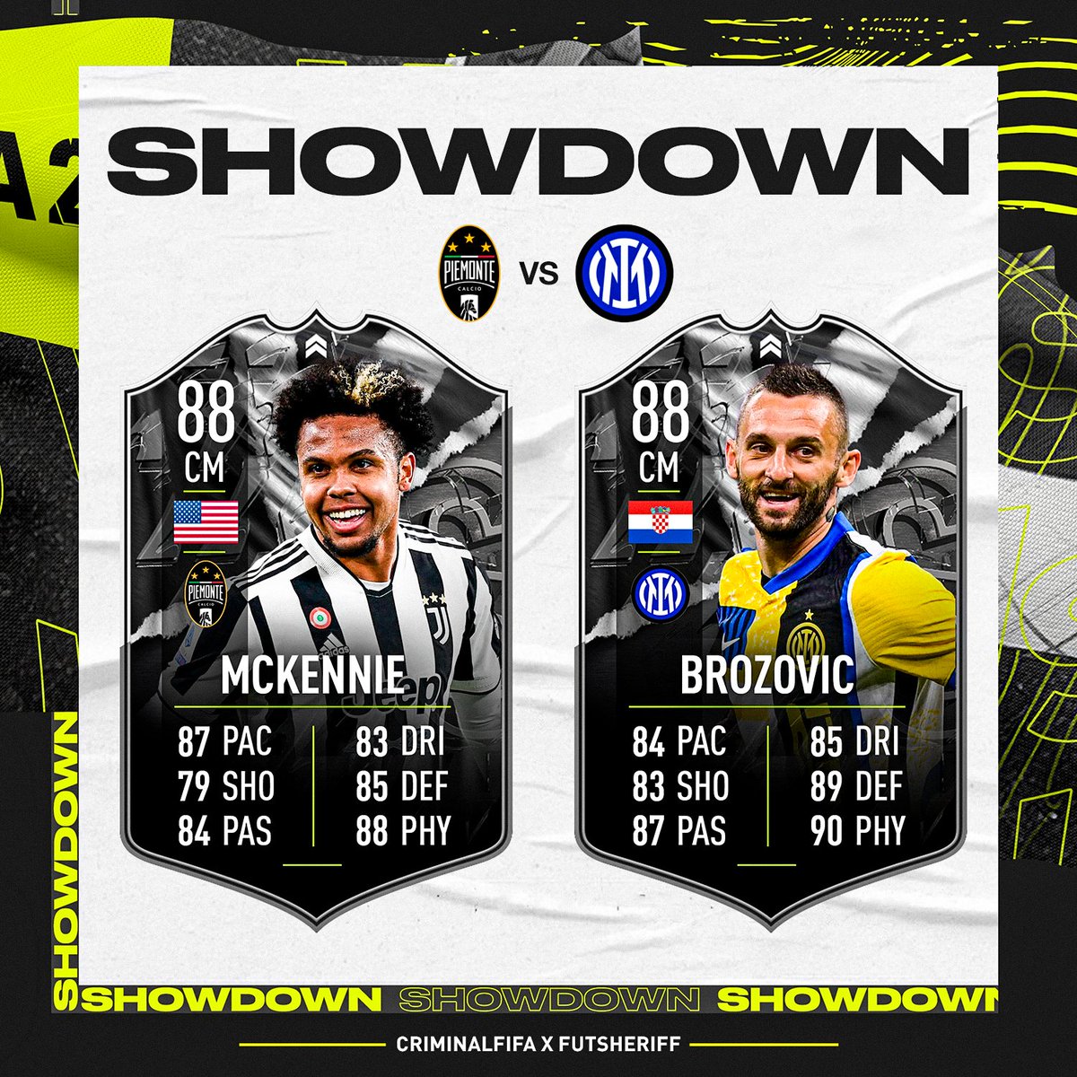 FutSheriff's tweet photo. 🚨Showdown Juventus vs Inter are listed to come soon! 

Stats are predicted✅

Design by @Criminal__x <3

#fifa22 https://t.co/mVBKGweiht