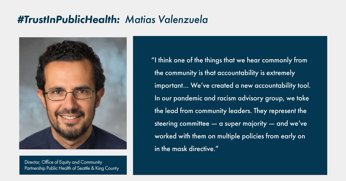 Matias Valenzuela (@MatiasKCequity) responds to a question about  the relationship between trust and accountability during our #TrustInPublicHealth workshop.

Watch and ask the panelists questions at: ow.ly/Aeer50IvjtH  #healthequity #publichealth