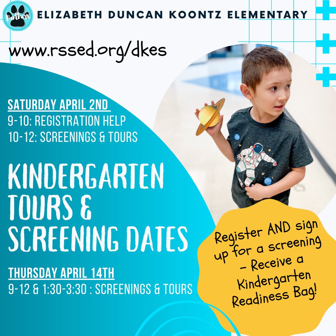 koontzpanthers's tweet photo. RETWEET to help us spread the word! 
Kindergarten Screening &amp; Tours start SATURDAY! Register now to receive a kindergarten readiness bag! There are two opportunities Saturday, April 2nd &amp; Thursday, April 14th. Sign up for your time HERE --> https://t.co/BOb6RgYV9c https://t.co/RkmttH9dQO