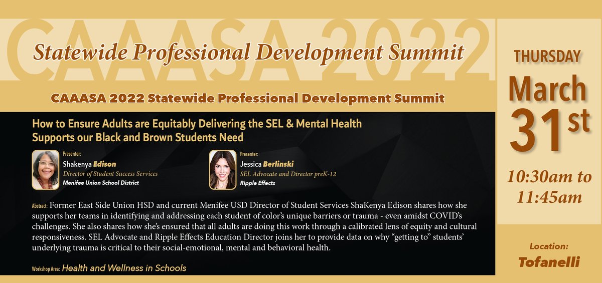 BerlinskiJess's tweet photo. Off to @theCAAASA conference to join @EdisonEdConsult to share proven-effective ways to support black and brown learners' mental health from a trauma-informed, equity lens with. I hope learn as much or more than what I'm able to share w/ others @changehappening #equity #SEL https://t.co/CE01fd7xRw