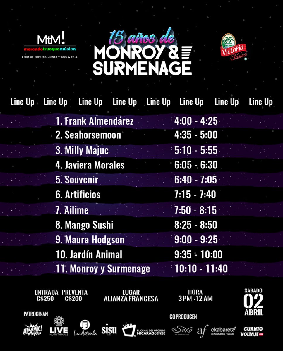 📣¡ATENCIÓN! Vamos a rifar 2 entradas individuales entre todas las personas que den rt a este post y comenten cual es su rola favorita de <a href="/monroysurmenage/">MONROY Y SURMENAGE</a> .
Anuncio de ganadores mañana al medio día.
¡Hey!