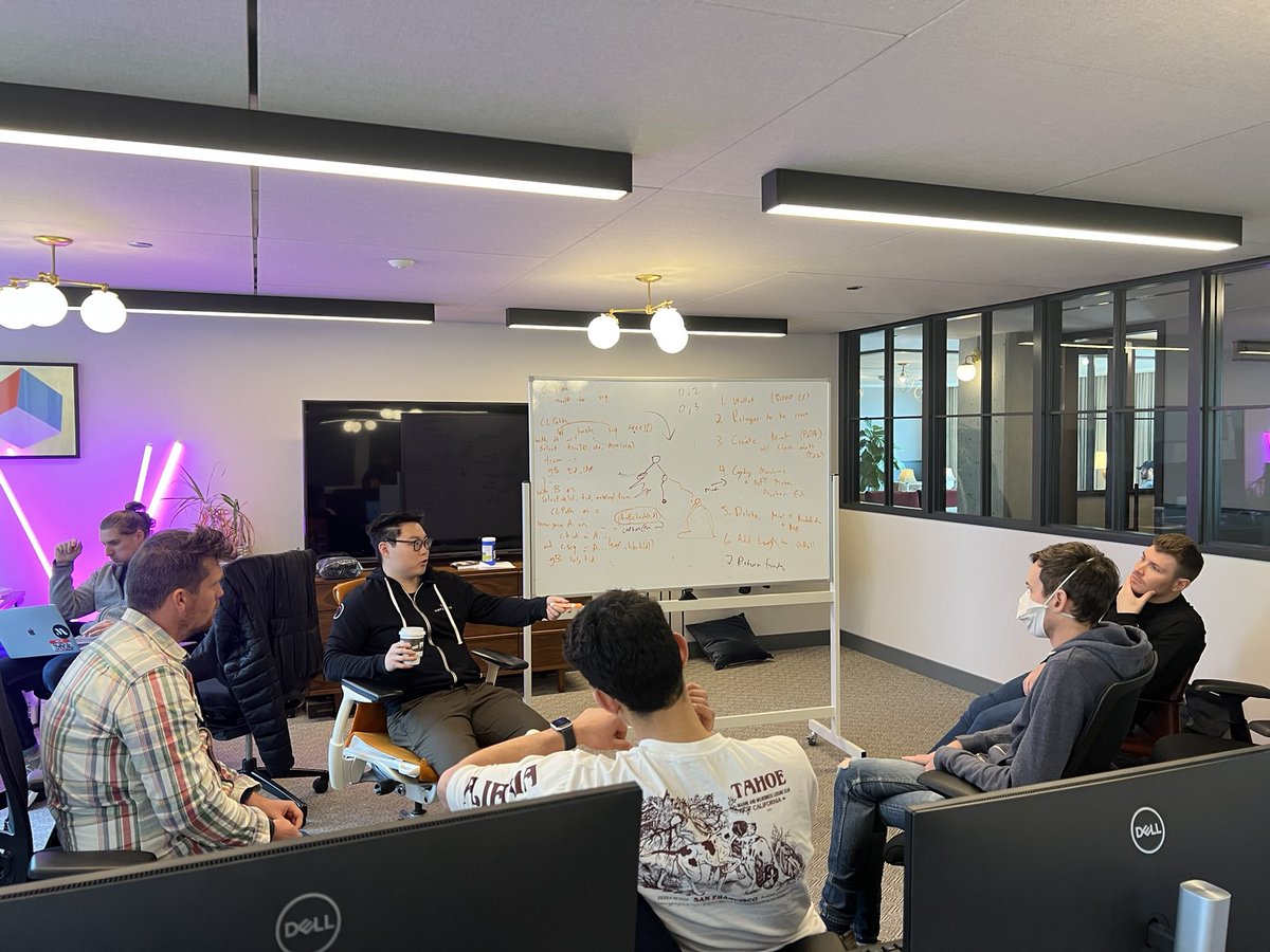 baalazamon's tweet photo. #ChicagoHackerHouse in full swing. @solana and @metaplex engineers collaborating 🧪 on next #SolanaNFTs contract. @_austbot, @jarxiao, @ngundotra, @metasoz and @steveluscher - discussion is next level 🤯 https://t.co/OBray7JaWB