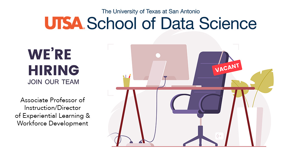 utsacaicc's tweet image. The #UTSA School of Data Science is growing and looking for a motivated individual to launch new programs and partnerships!  See the full job description: bit.ly/3LkpLWX
#SDSData #DataScience #partnership #SanAntonio