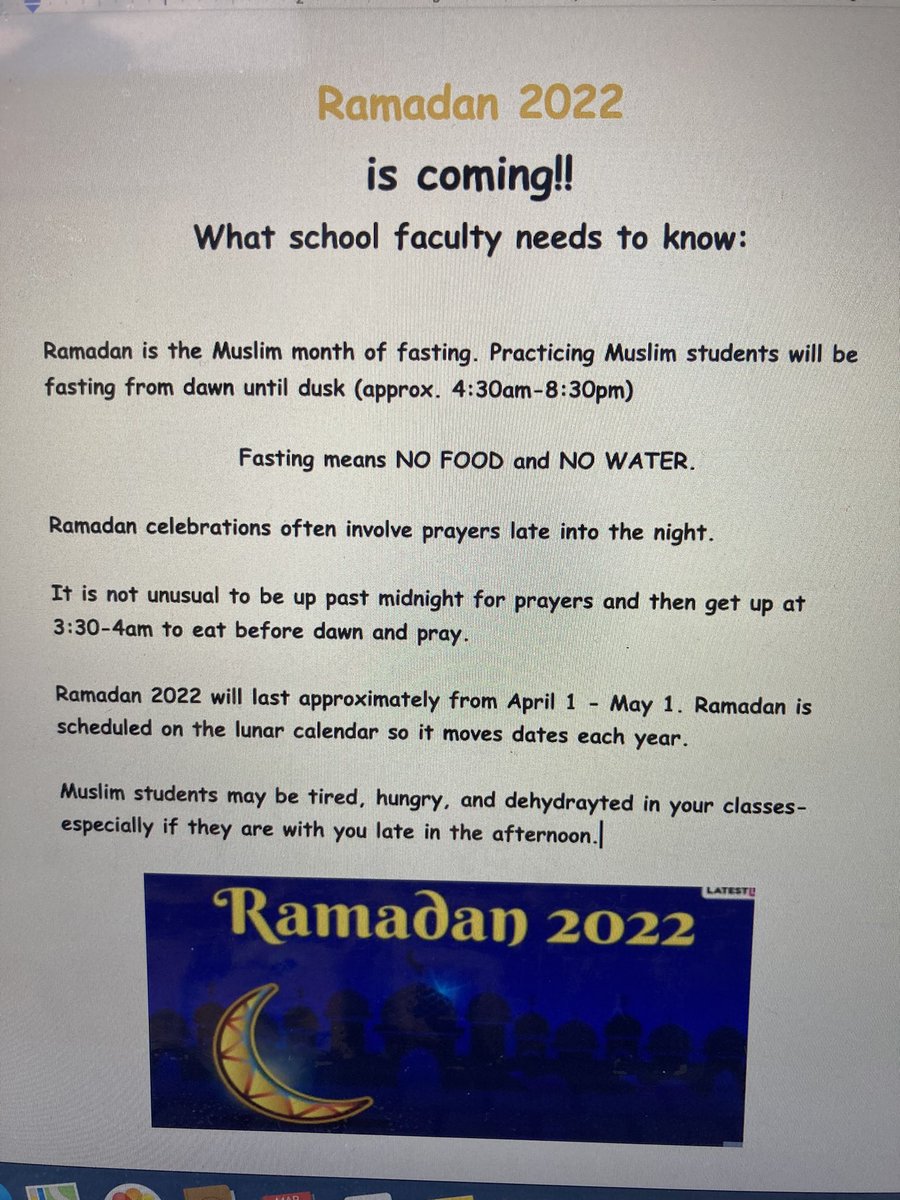ENLwarriors's tweet photo. Ramadan 2022 is coming! What school faculty need to know 👇 #Ramadan2022 https://t.co/XBfCj7ncHo