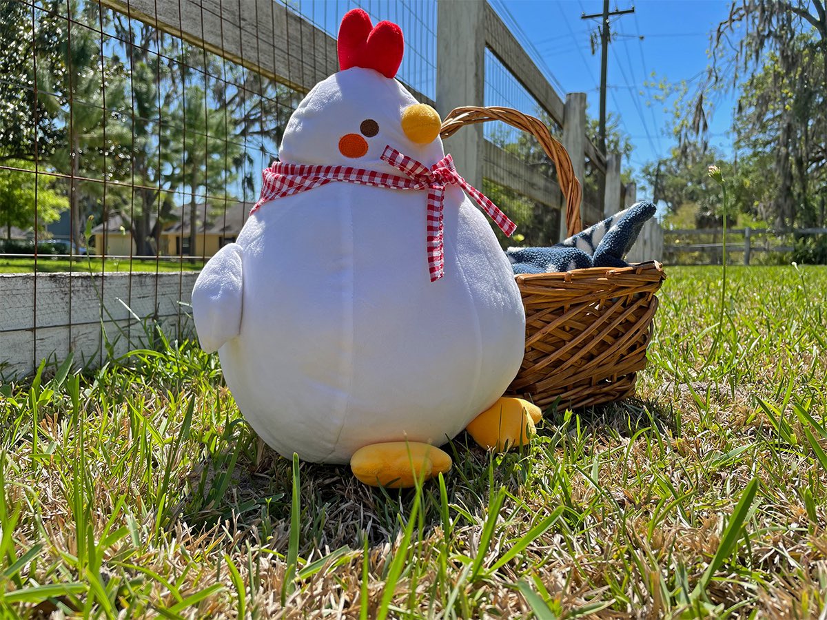 pixljar's tweet photo. Adorable plushie made by @chocolettchoo! My wife’s side of the family used to have a pet chicken they called “Chicken Chicken” so we decided it was a fitting name. Looking forward to travel the world with her! https://t.co/koz4701Ak8