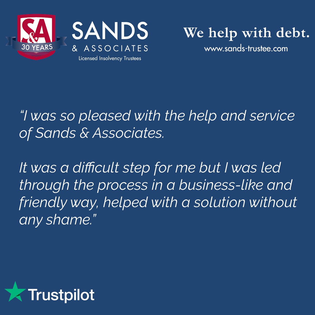 SandsTrustee's tweet image. Debt help without judgment, it’s that simple.

sands-trustee.com 

#TestimonialTuesday #WeHelpWithDebt #DebtHelpWithoutJudgment #LicensedInsolvencyTrustees