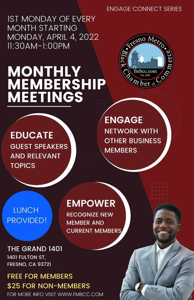 fresnometrobcc's tweet photo. See what's coming in April!👀
Monthly Member Meetings. 📆
Join us and network and engage with other business owners in our region. We’ll have guest speakers, relevant topics, and a chance to get inspired beginning April 4th!
Register now - https://t.co/Y2BtFPQwsY
#Fmbcc #fresno https://t.co/4mM3zbBu9B