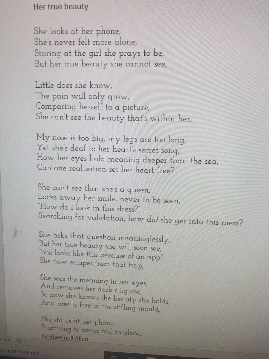 rhaenellauthor's tweet photo. One of my poems that was entered into the regional competition….Her True Beauty.   #beauty #WritingMotivation #competition https://t.co/68DM7GzBvK