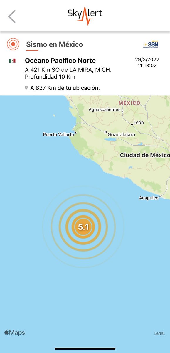 SkyAlertMx's tweet photo. Sismo frente las costas del Pacífico mexicano magnitud 5.1 (SSN).

Imperceptible por lejanía del epicentro ubicado a más de 400 km de la costa.

Originado en los límites de la placa de Cocos y placa del Pacífico. https://t.co/g73QlmnrUa