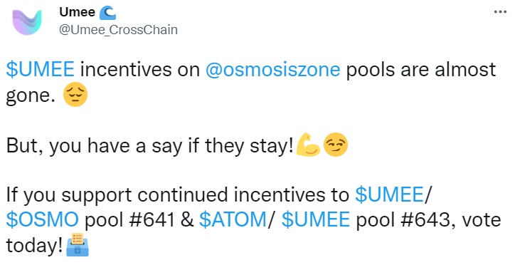 crypto20m's tweet photo. Hello friends! Need your support!
Another competition for you, 2500 $UMEE
5 random winners!
✅Retweet this post
✅Tag 3 friends in the comments
⚠️✅And vote YES https://t.co/vxiuMob4O1
Screenshot with You voted `Yes` can be left in the comments
@Umee_CrossChain 
#UmeeOneLove https://t.co/45CnzmROH2