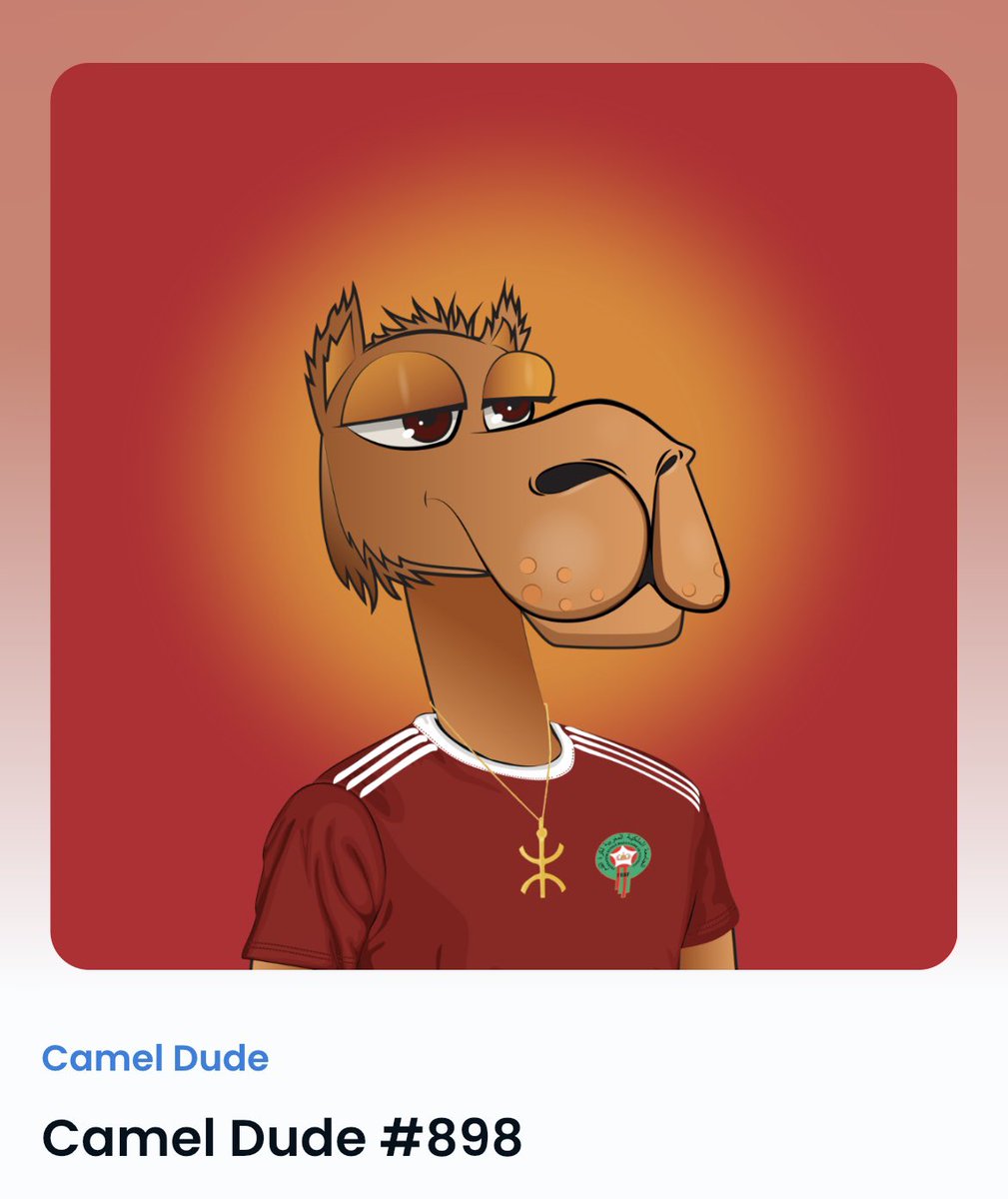 simply_morocco's tweet photo. 🔥Camel Dude NFT collection🔥
A project to support the tourism community. Check it out https://t.co/RWH7VsWVXc 
#nftcollectors #NFTdrop #NFTartists #nft #Morocco #openseaNFT @opensea #المغرب #cameldude https://t.co/7Alh7rIaZB