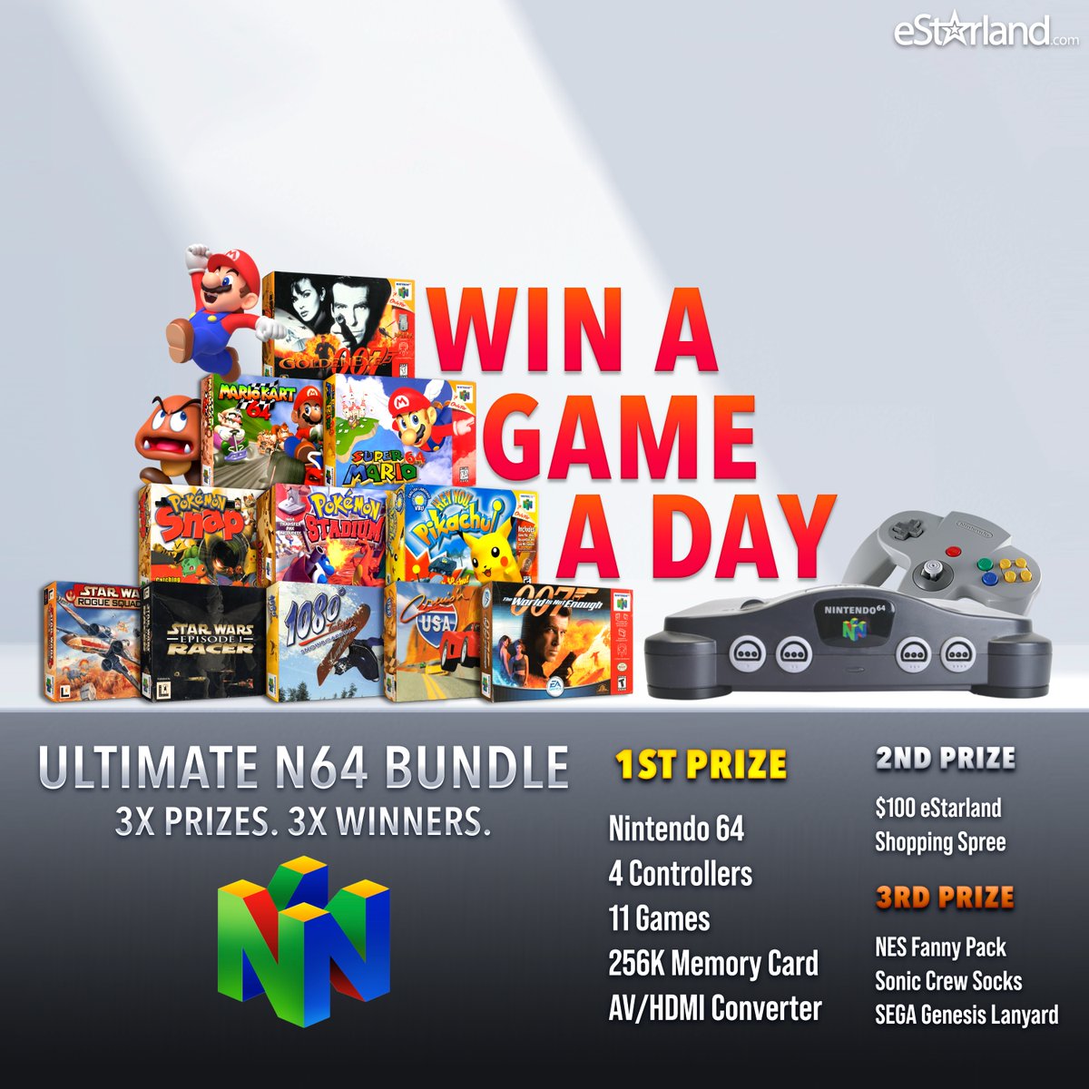 Win A Game A Day is back! Now is your chance to relive one of the best eras of video game history with the Ultimate #N64 Bundle! Win an N64 console, 11 games, 4 controllers, and more. So Get N or Get Out. 🎁💕

Enter For Free: bit.ly/wagad