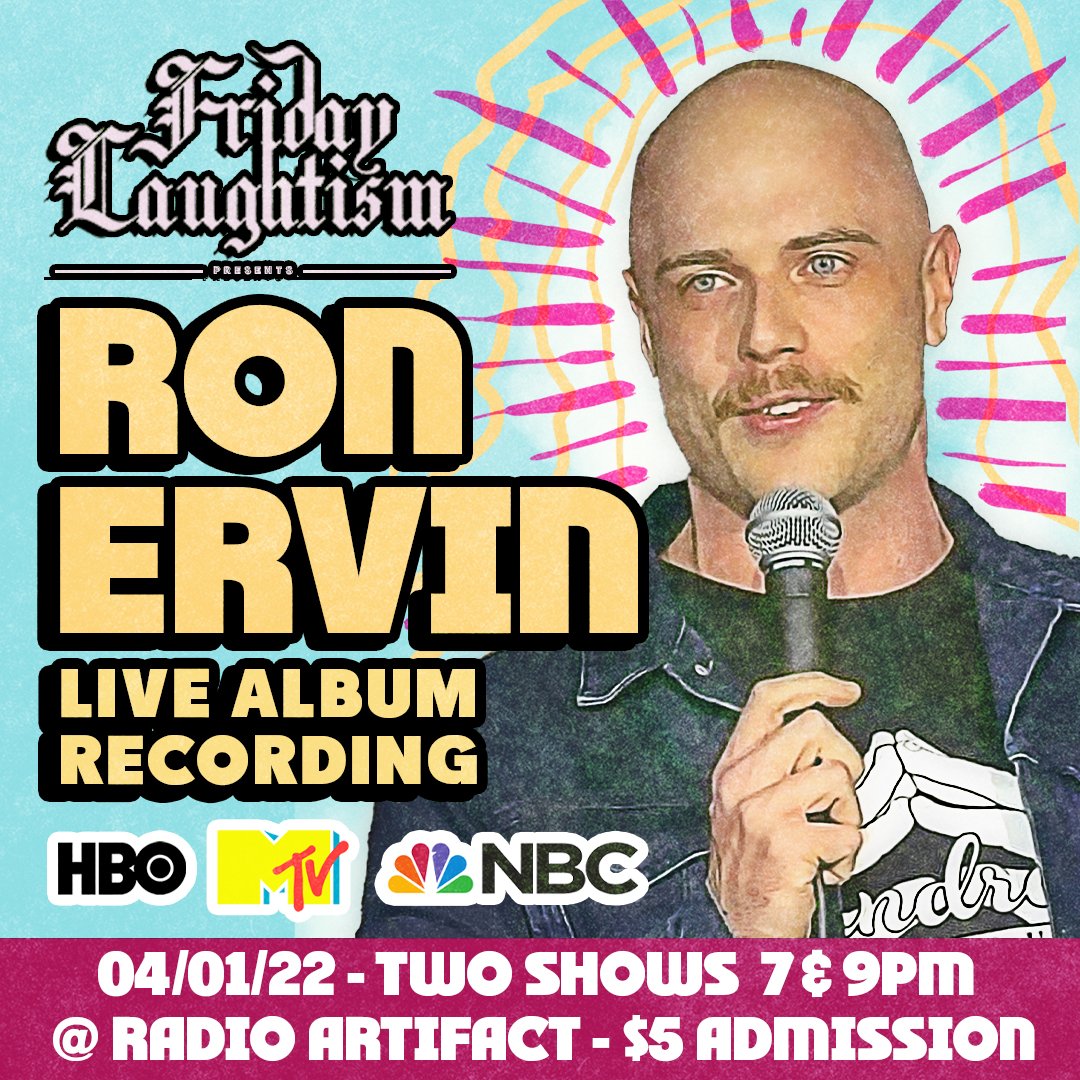 RadioArtifact's tweet photo. THIS FRIDAY!
@RonErvin's live album recording!
w/ performances by @LukeFegenbush , @psichotic11 , @Williamthefour , and @ShonkZachwiler 

#ronervin #tiktok #hbo #mtv #nbc #cincinnaticomedy #standupcomedy #smallestapartmentinnewyorkcity #prodigalson  #thingstodoincincinnati https://t.co/zzs4wp4Wis