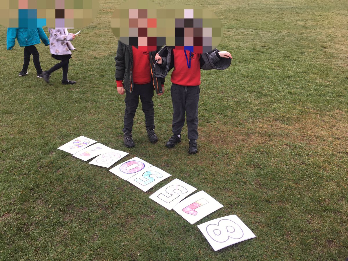 Miss_KReid's tweet photo. 2 days in to our Numeracy Week and the pupils have measured dinosaur footprints to calculate whether they were walking, trotting or running with @UHISTEM and completed a number hunt all around our school grounds. 3 days left for fun and games. #numeracy #welovemaths #numbersrock https://t.co/My23Ch8Lq2