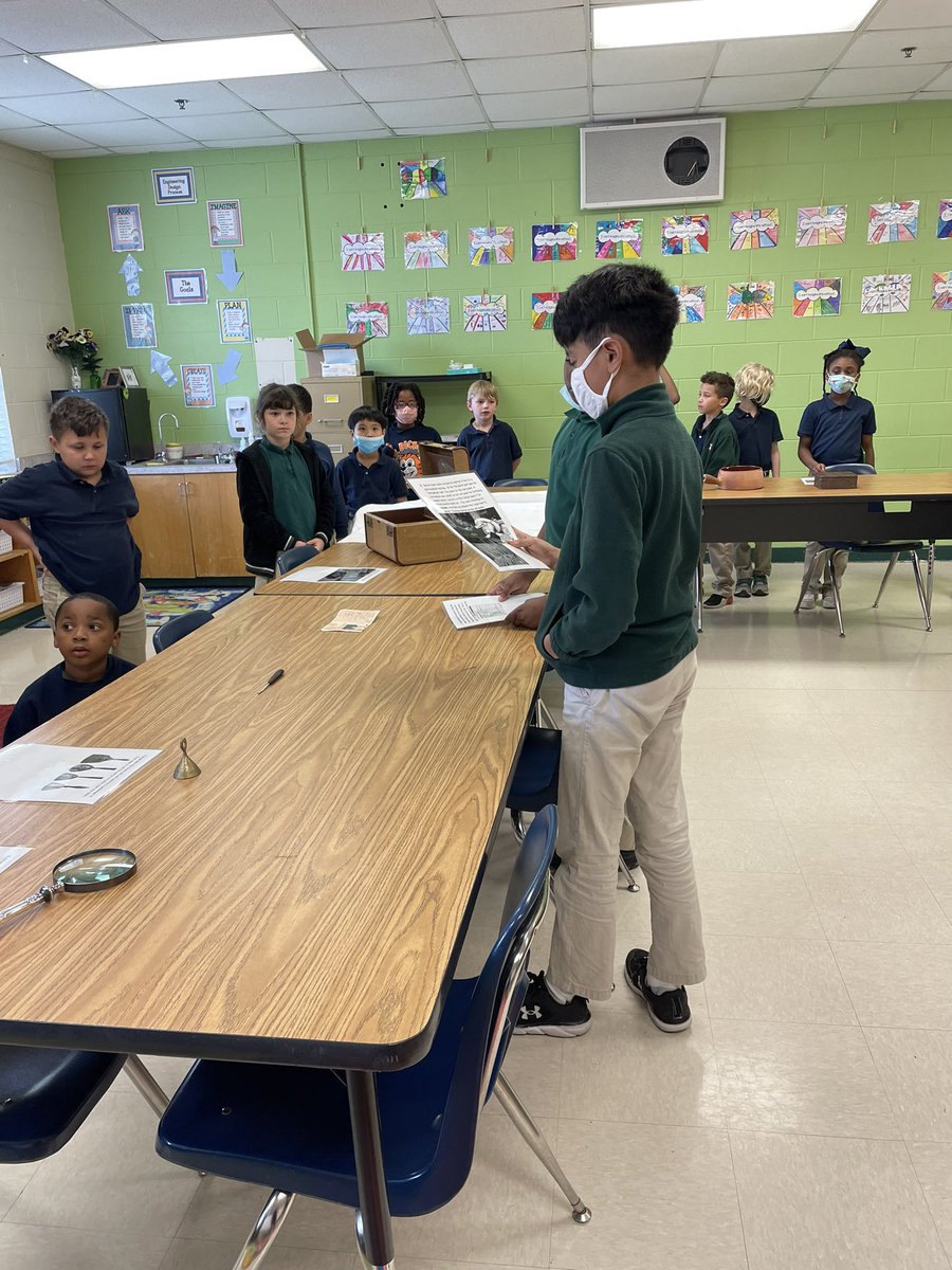 Today we visited <a href="/LoriLeacyRobert/">Lori Roberts</a>’s traveling Ellis Island museum. We are studying immigration and Ellis Island. Thank your for showing us all of your artifacts! <a href="/DicksonTigers/">E.R. Dickson Tigers</a>