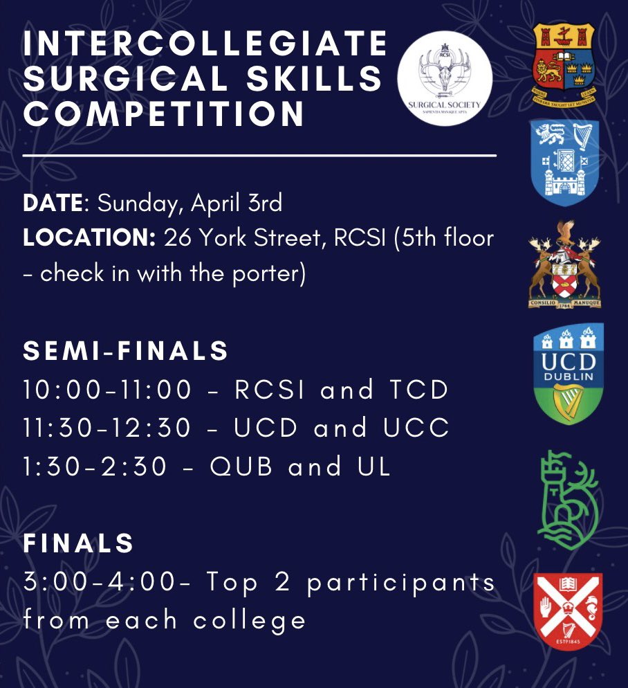 RCSI Surgical Soc (@rcsisurgicalsoc) on Twitter photo We are excited to announce that we will be hosting the Intercollegiate Surgical Skills Competition this Sunday, 3rd April, between 6 schools in total. <a href="/tcdsurgsoc/">TCD Surgical Society</a> <a href="/ucdsurgsoc/">UCD Surgical Society</a> <a href="/UCCSurgSoc/">UCC Surgical Society</a> <a href="/qubscrubs/">QUB Scrubs</a> We are excited to announce that we will be hosting the Intercollegiate Surgical Skills Competition this Sunday, 3rd April, between 6 schools in total. <a href="/tcdsurgsoc/">TCD Surgical Society</a> <a href="/ucdsurgsoc/">UCD Surgical Society</a> <a href="/UCCSurgSoc/">UCC Surgical Society</a> <a href="/qubscrubs/">QUB Scrubs</a>