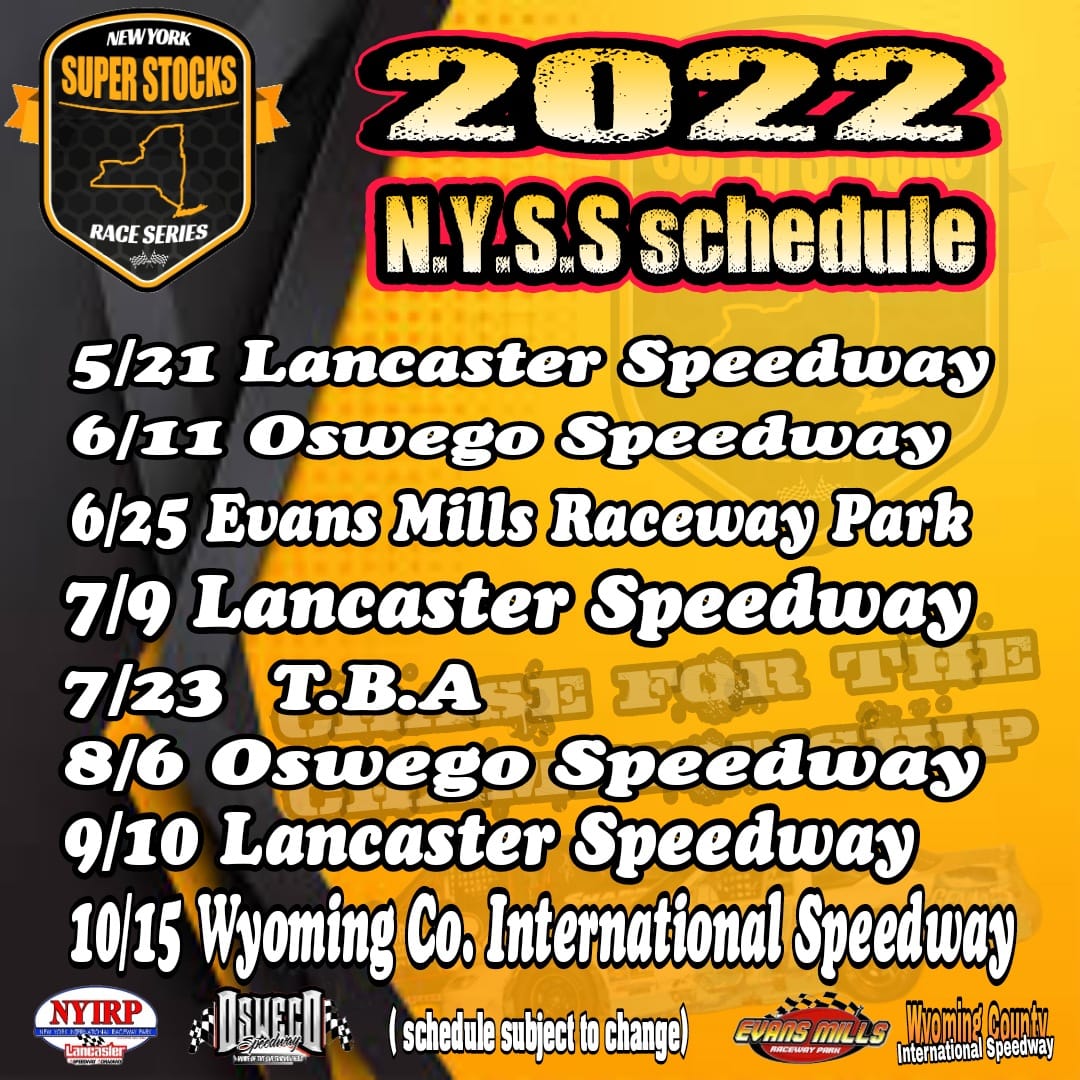 OswegoSpeedway's tweet photo. We're looking forward to hosting the New York Super Stock Series on two occasions in 2022 - first on June 11 paired with @Novelis Supermodified Twin 35's and once again on 'Retro Night' August 6, serving as a tune-up for the Dave London Memorial XIV on #BudClassicWeekend ! ๐ https://t.co/vpre8fc3aq