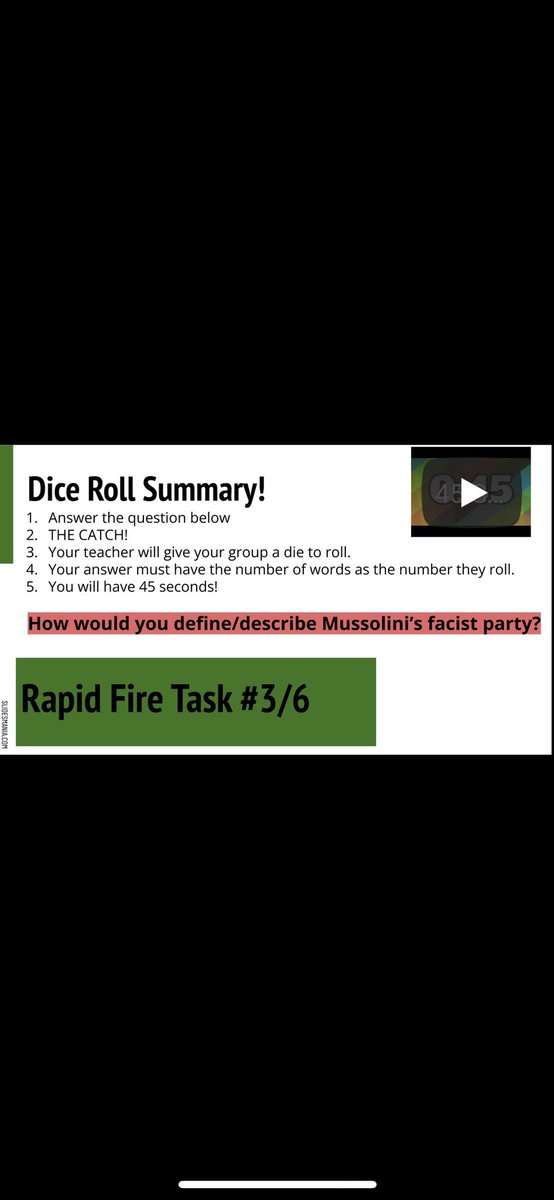 KDoubleU13's tweet photo. @MCBaileyss @JillWebs I just took an existing slideshow and after each section added a “rapid fire task” that summarized the section. These are some that I used that I got from Jill’s post! I made sure to have 6 tasks total throughout and they wrote down each one in a separate square on their paper! https://t.co/s7Ics8LQk0