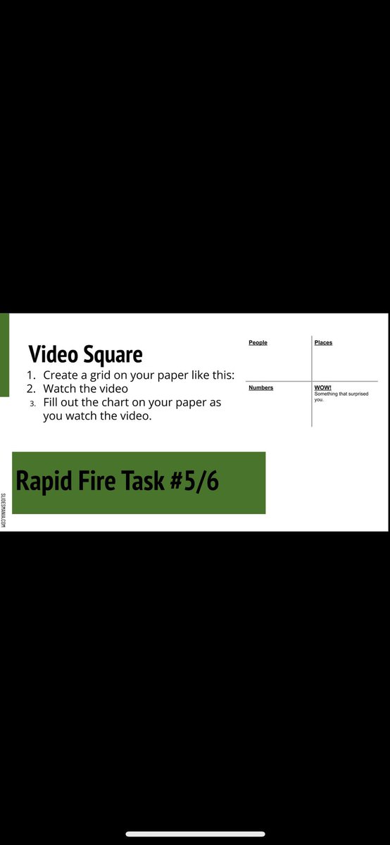 KDoubleU13's tweet photo. @MCBaileyss @JillWebs I just took an existing slideshow and after each section added a “rapid fire task” that summarized the section. These are some that I used that I got from Jill’s post! I made sure to have 6 tasks total throughout and they wrote down each one in a separate square on their paper! https://t.co/s7Ics8LQk0