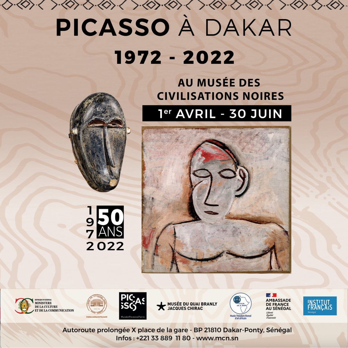 IFSenegal_DK's tweet photo. Picasso revient à Dakar 50 après ! Vous l'aurez compris, l'exposition #Picasso à #Dakar : 1972 - 2022 s'ouvre cette semaine au Musée des Civilisations Noires. L'expo est placée sous le haut patronage de SE M. 
@Macky_Sall PR🇸🇳 &amp; M. @EmmanuelMacron PR🇫🇷 https://t.co/DOhoD5RuO2