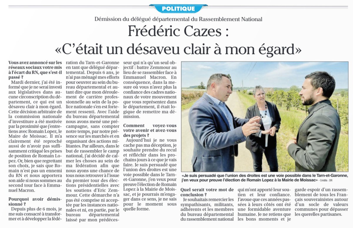 RLZ82's tweet photo. Soutien à mon ami Frédéric Cases, délégué departemental du #RN82 désavoué par le siège du RN car jugé trop ami avec moi.
Le RN ne gagnera pas seul, il est urgent que cesse le clanisme,ne serait-ce qu'en prévision du second tour.
#Presidentielle2022 https://t.co/0ZSCqiesQM
