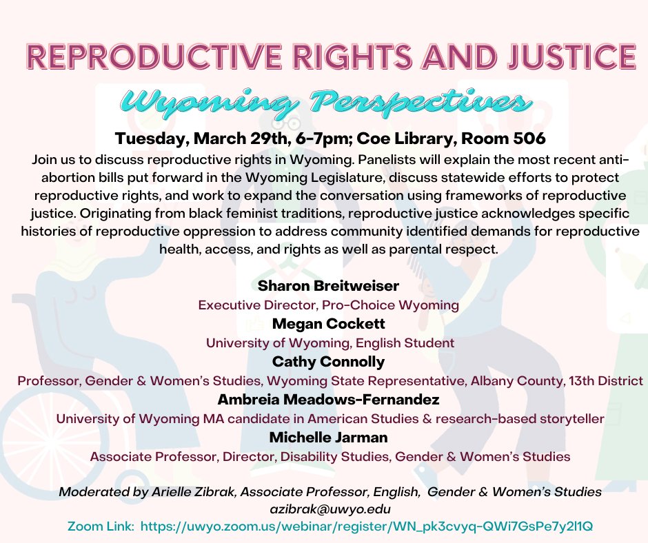 UWArtsSciences's tweet photo. Please join the School of Culture, Gender and Women's Studies tonight, March 29th, for an event on Reproductive Rights and Justice at the Coe Library; Room 506 or on Zoom. https://t.co/HFooU9dFFK