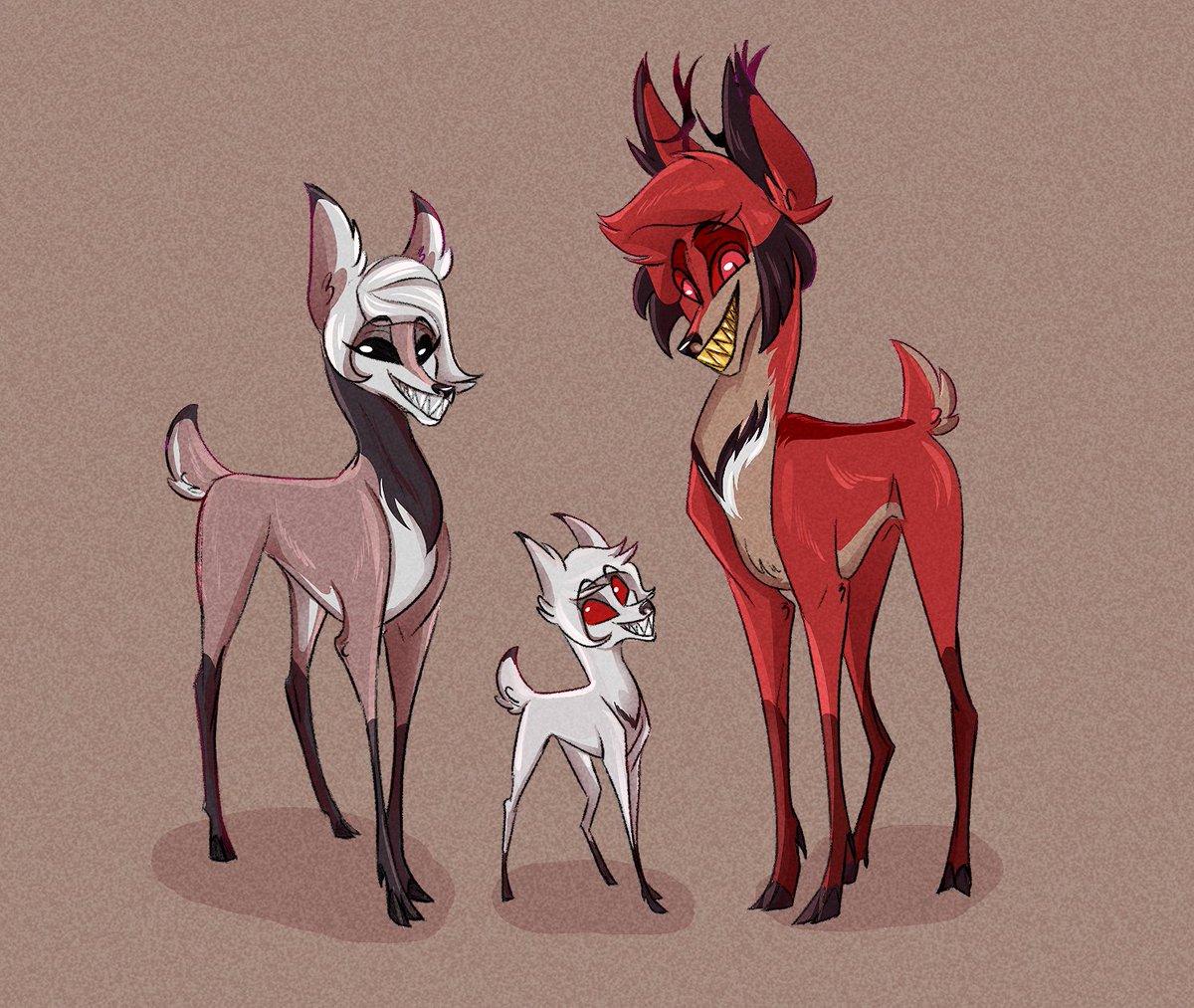 Vanity0329's tweet photo. I absolutley love their fan kid Oliver and when I saw them draw him as a deer- I just had to!!! @NOT_THE_BEEEES Add to the Deer AU! plus i got to finally draw Rosie as a doe...I might redesign her later :)  #HazbinHotel #HazbinHotelAlastor #hazbinhotelrosie #HazbinHotelAU #DeerAU https://t.co/eQPdlbXbUJ