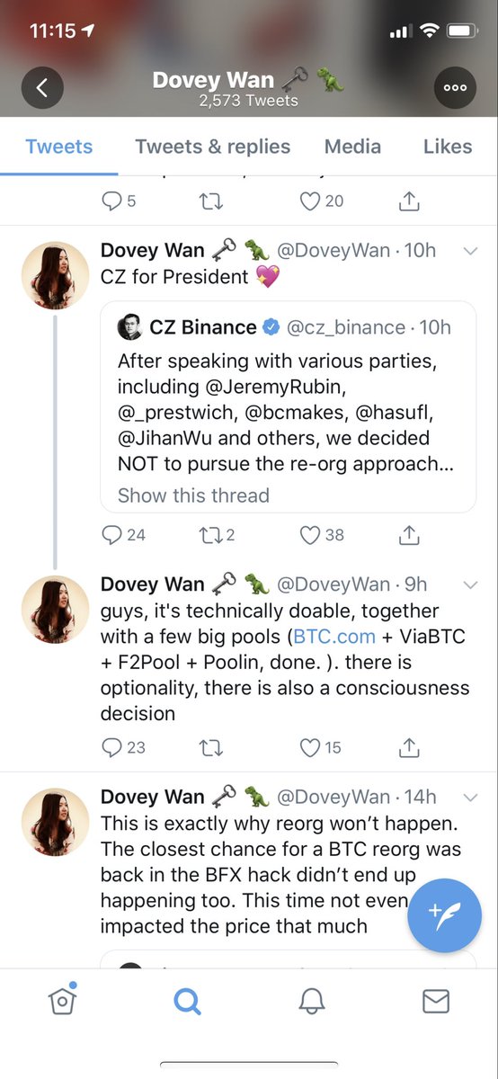 ryfo11's tweet photo. @jerrybrito Back in 2019 with the binance hack, there was active discussion to have miners collaborate for a 51% “reversal” of the chain.  Quoted are major mining pools at the time. Many less than 50 mentioned.  It was decided not to proceed, ability to was accepted as possible. https://t.co/xHg9RMWdkj