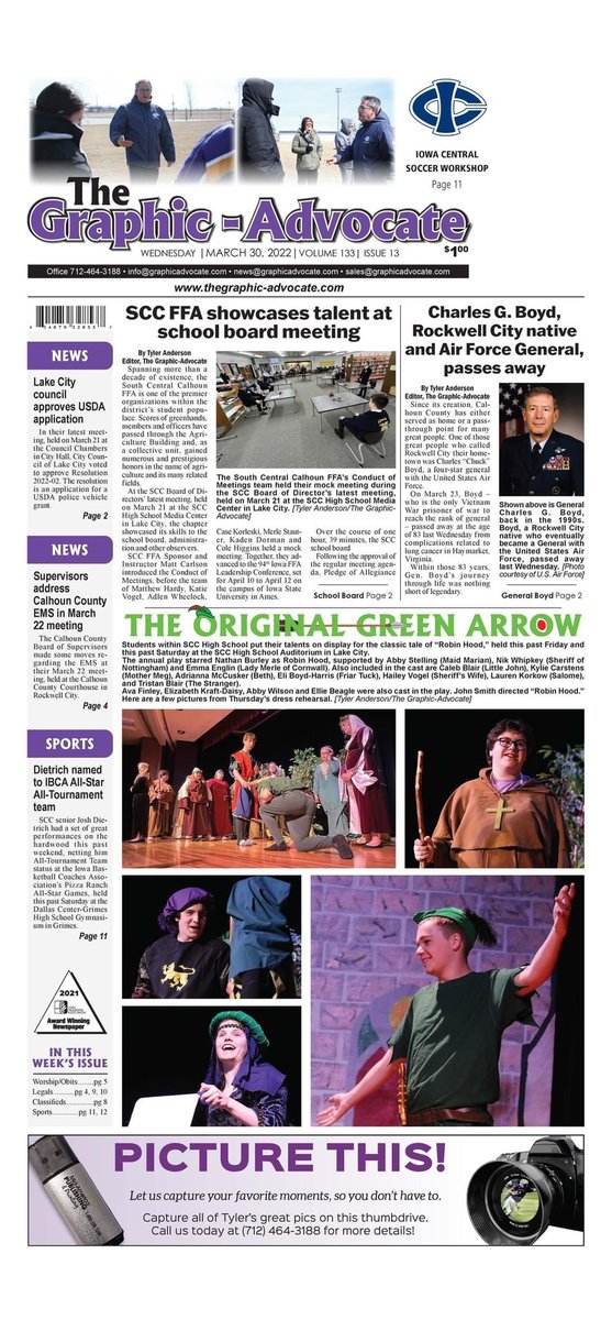 This past month has been a traditional March, living up to the saying of "entering like a lamb, and leaving like a lion."

While you're staying out of the wind, pick up the latest edition of The Graphic-Advocate.

Here is this week’s front page preview! #LocalJournalism