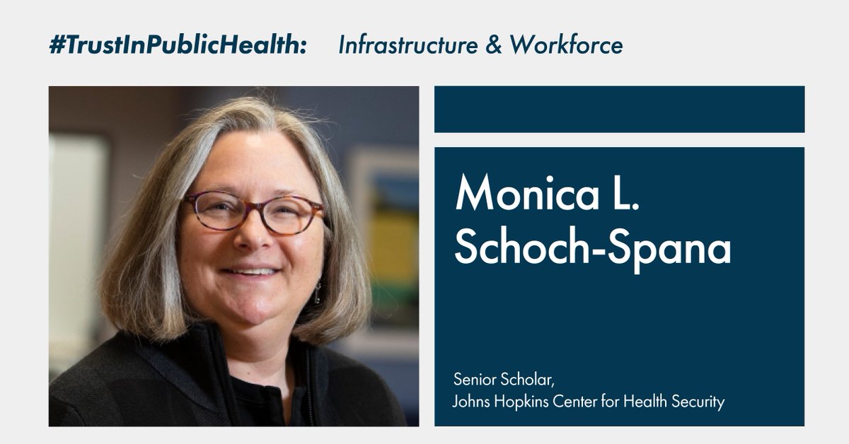 Monica L. Schoch-Spana (@MSchochSpana) from @JHSPH_CHS will moderate our final panel of the day on building an infrastructure and workforce to maintain trust in PHEPR science.

Tune in live: ow.ly/bVmO50IvkWi #publichealth #TrustInPublicHealth