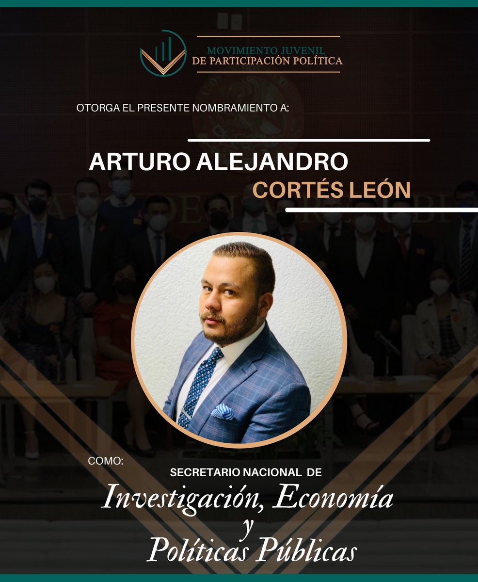MJPPMX's tweet photo. 📣 Continuamos trabajando y persistiendo, por eso cada día tenemos más jóvenes comprometidos en nuestro Movimiento.

En #MJPP nos congratulamos en presentar a nuestro Secretario Nacional de Investigación, Economía y Políticas Públicas.

Arturo Alejandro Cortés León. https://t.co/ojU8X4lOgY