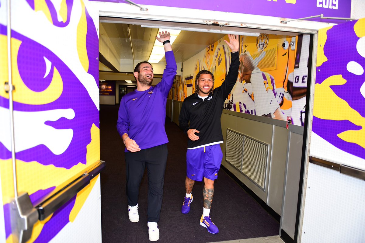 LSUfootball's tweet photo. Talking Ball with 7 & 18 https://t.co/vhaC3QQxVs