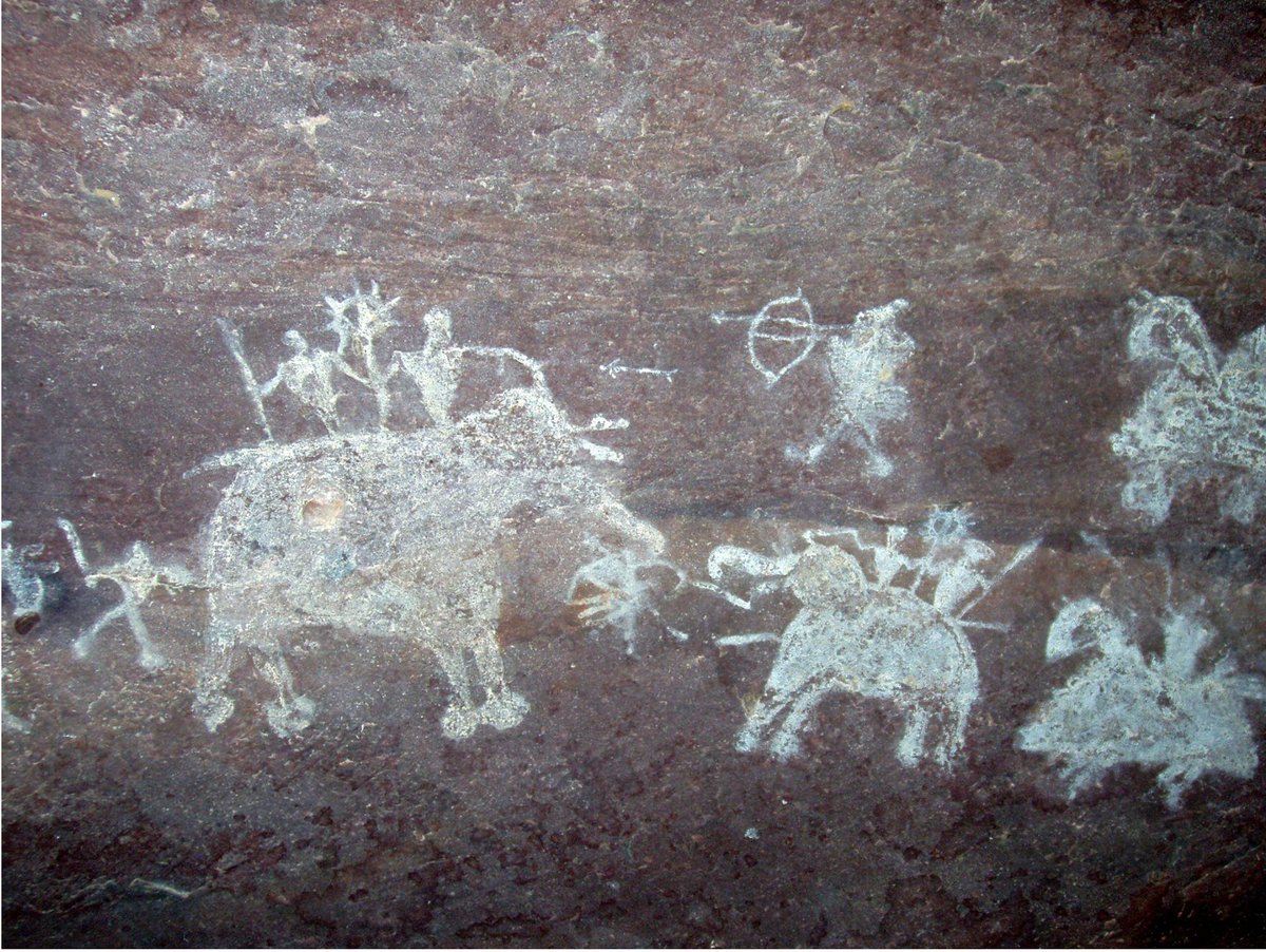 this central indian rock art depicting an elephant battle goes insanely hard