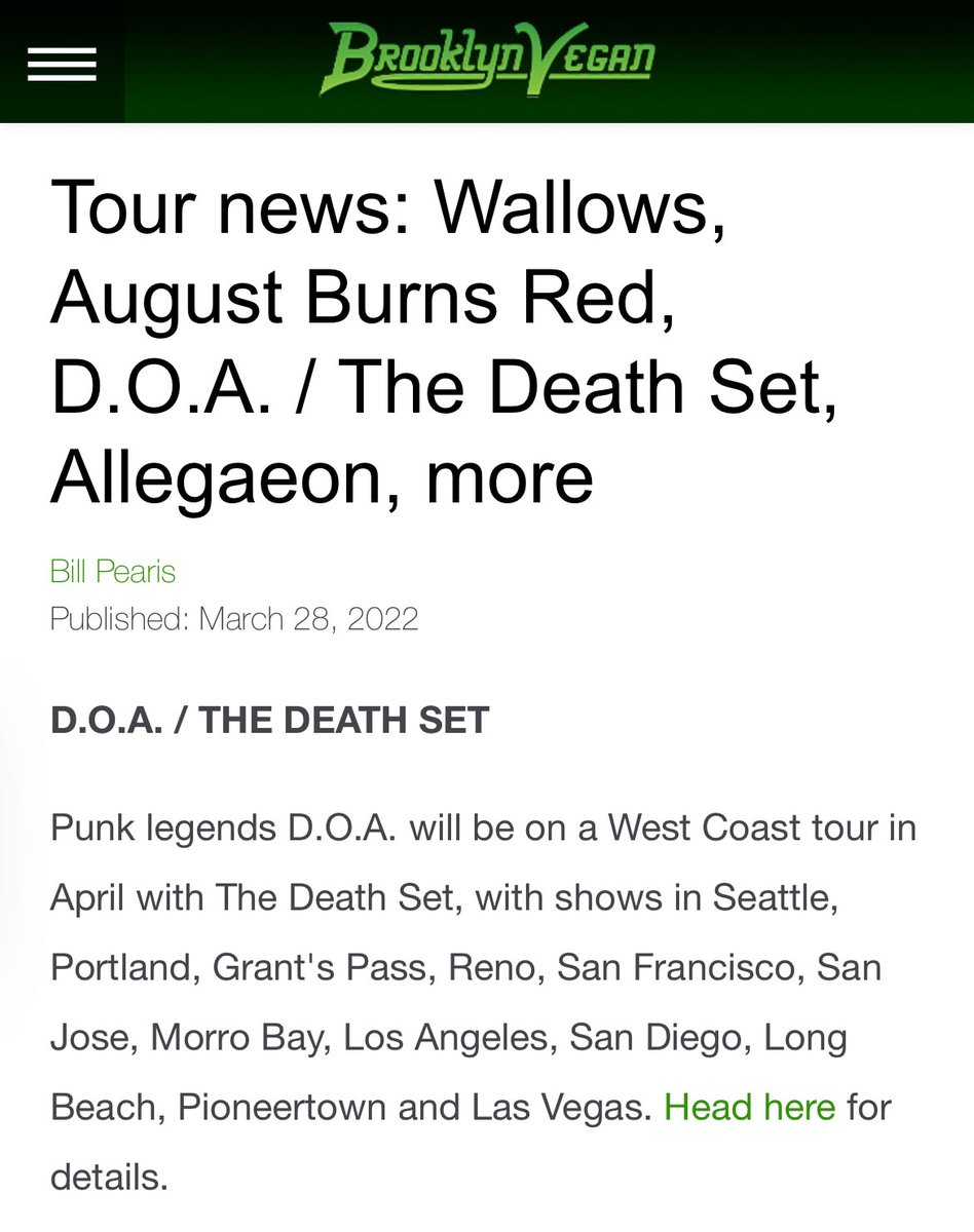 THEDEATHSET's tweet photo. APRIL TOUR WITH D.O.A. LETS GO! Thanks @brooklynvegan https://t.co/F4xwrnHcv4