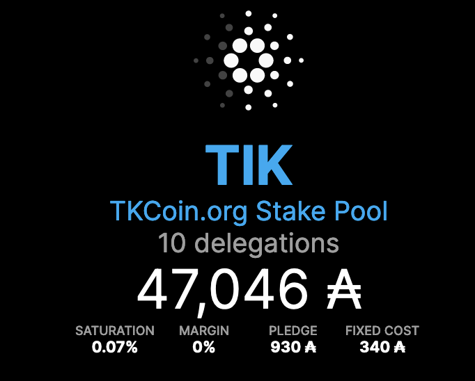 scassitik's tweet photo. #TIK Pool announces #pledge increased with rewards from minted block. Please contribute delegating SOME of your $ADA to this #singlepool for #Cardano #Decentralizacion https://t.co/lapPdfaFEQ