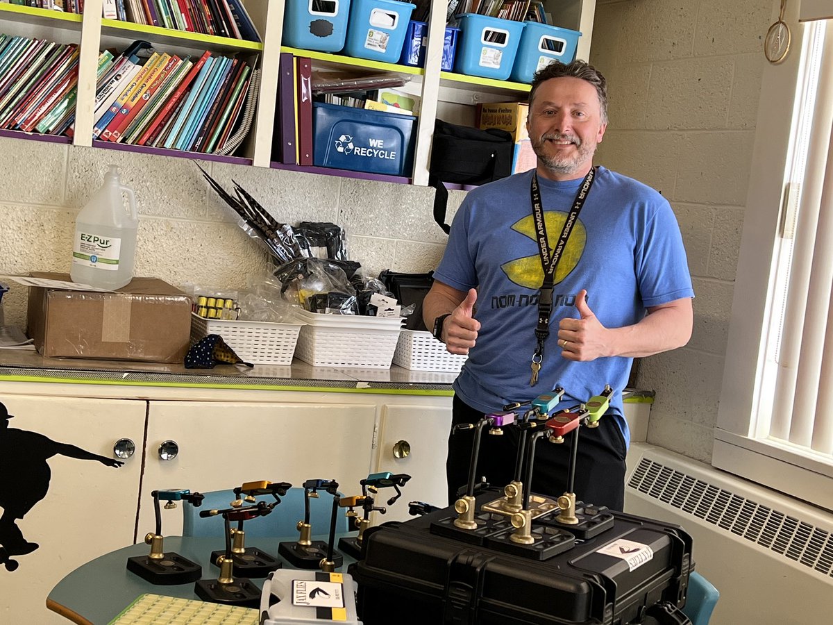 MichaelOToole71's tweet photo. Also worked with Mr. Boudreau’s Grade 4 FI class at LBS as they began their Salmon Fly Tying Project. They will learn all the steps for fly tying &amp; the importance of the Atlantic Salmon to our region. @asdnnb @PortofBelledune https://t.co/FFCbXtltXw
