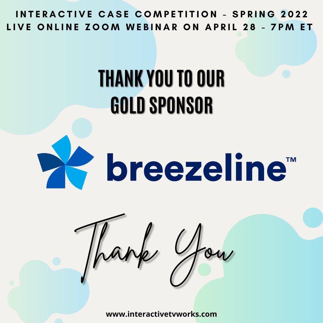 ItvWorks's tweet photo. Thank you Breezeline, our Gold Sponsor for the Interactive Case Competition - Spring '22.
Thank You Andrew Walton for your time and efforts  to make this happen
Breezeline website: https://t.co/Vr2BTznBrY
Click on the link to register for the ICC:
https://t.co/fpRE4LMvyS https://t.co/MLt48xa0OJ