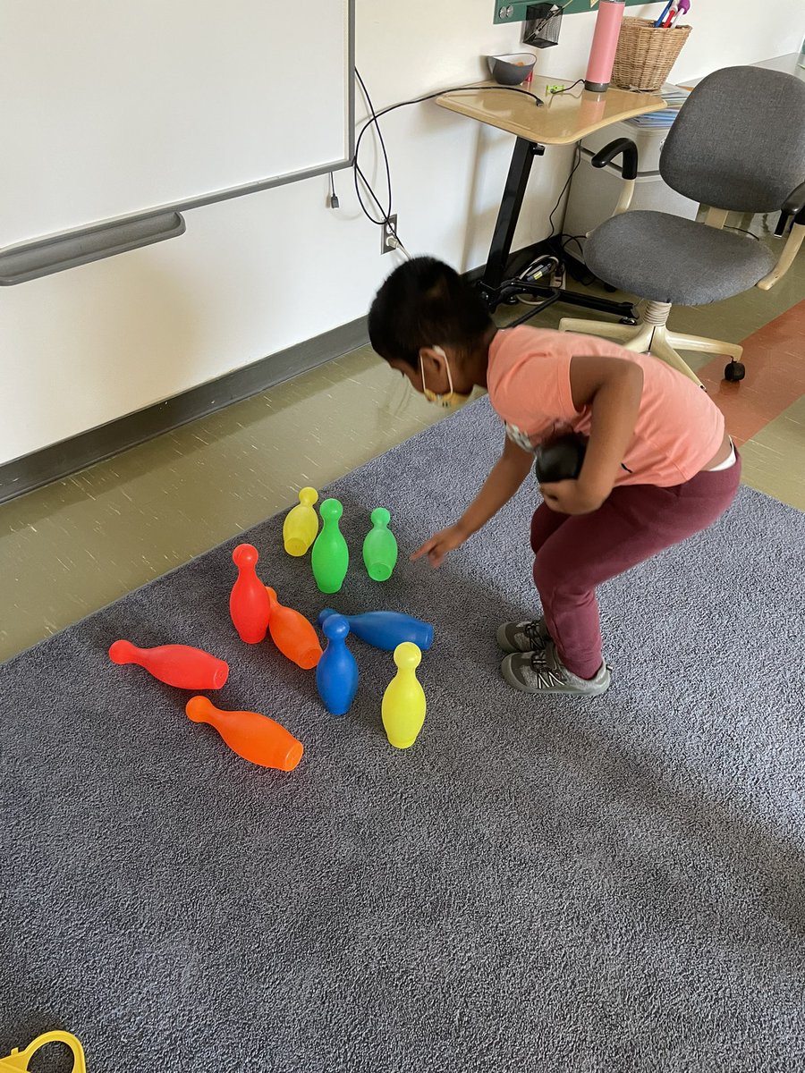 Mrs_Grant_'s tweet photo. We are learning that subtraction means taking away! We created smaller numbers through bowling today 🎳 @StRoseLimaOCSB https://t.co/DeIGQLlcgl