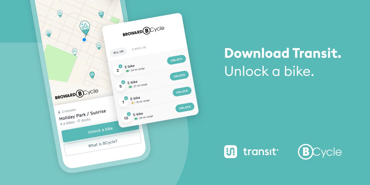 BrowardBcycle's tweet image. NEW!
✨🚲✨ Bus-to-bike trips just got easier! Now you can purchase a Broward BCycle pass, unlock a bike and get A-to-B directions with @transitapp. Check out our new app partner 👉 bit.ly/36RhHxS