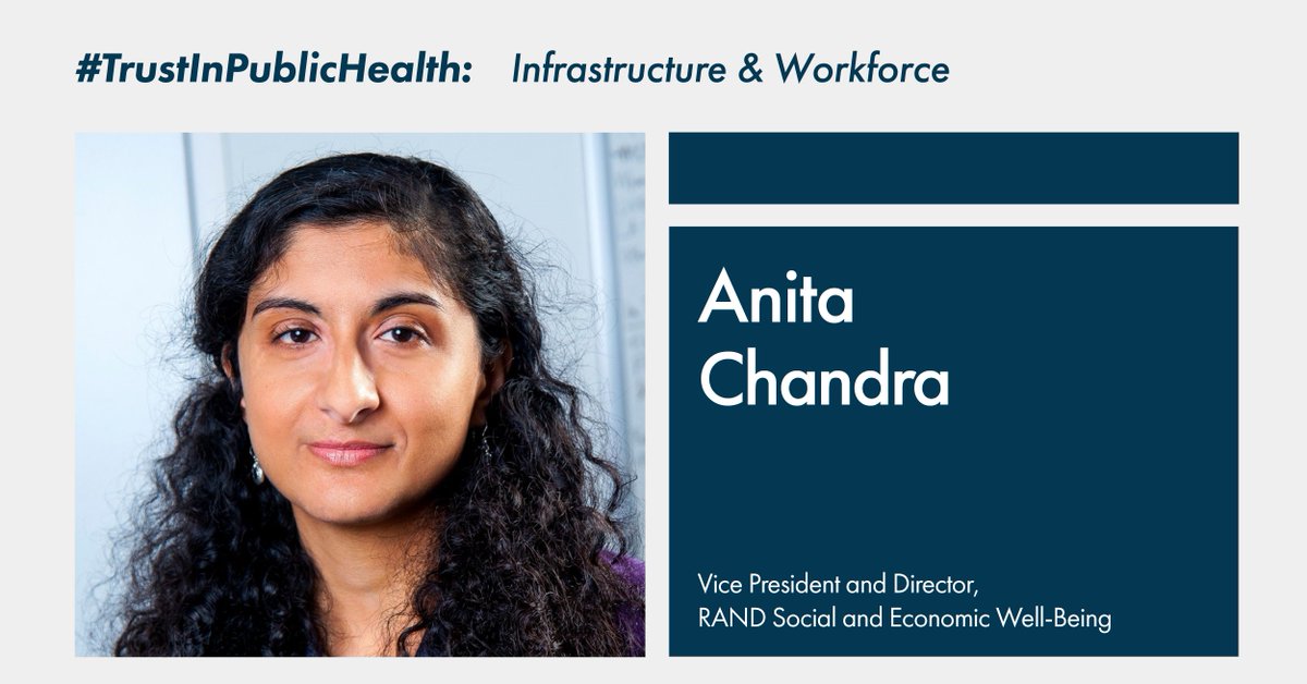 Panelist Anita Chandra (@DrAnitaChandra) of @RANDCorporation discusses the role of civil society organizations, building an effective workforce, and the intergovernmental role of building a trust infrastructure for #publichealth. Watch ow.ly/sj5R50IvlfC #TrustInPublicHealth