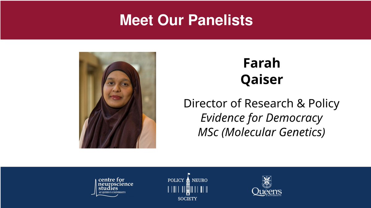 PQueensu's tweet photo. Introducing another speaker for our upcoming SciComm workshop: @this_is_farah!

Farah wears many hats: she is a genomics researcher and Director of Research and Policy at @E4Dca. She also co-founded the @TOSciPolicyNet, and serves on the board of directors for @LetsTalkScience. https://t.co/DYYsVYEL1t