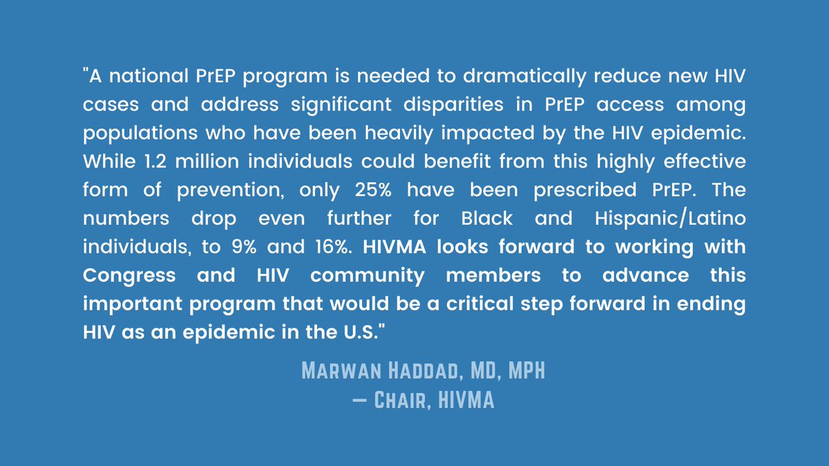 HIV Medicine Association (@hivma) on Twitter photo <a href="/HIVMA/">HIV Medicine Association</a> applauds <a href="/POTUS/">President Donald J. Trump</a> for budget proposal to create a National PrEP Program to expand #PrEP access for uninsured/underinsured & urges action in Congress to #EndHIVEpidemic
Read here: bit.ly/3uFYiYU
<a href="/CHCConnecticut/">Community Health Center</a> <a href="/NASTAD/">NASTAD</a>
<a href="/NMACCommunity/">NMAC</a> <a href="/aekillelea/">Amy Killelea</a> <a href="/PrEP4AllNow/">PrEP4All</a> <a href="/HIVMA/">HIV Medicine Association</a> applauds <a href="/POTUS/">President Donald J. Trump</a> for budget proposal to create a National PrEP Program to expand #PrEP access for uninsured/underinsured & urges action in Congress to #EndHIVEpidemic
Read here: bit.ly/3uFYiYU
<a href="/CHCConnecticut/">Community Health Center</a> <a href="/NASTAD/">NASTAD</a>
<a href="/NMACCommunity/">NMAC</a> <a href="/aekillelea/">Amy Killelea</a> <a href="/PrEP4AllNow/">PrEP4All</a>