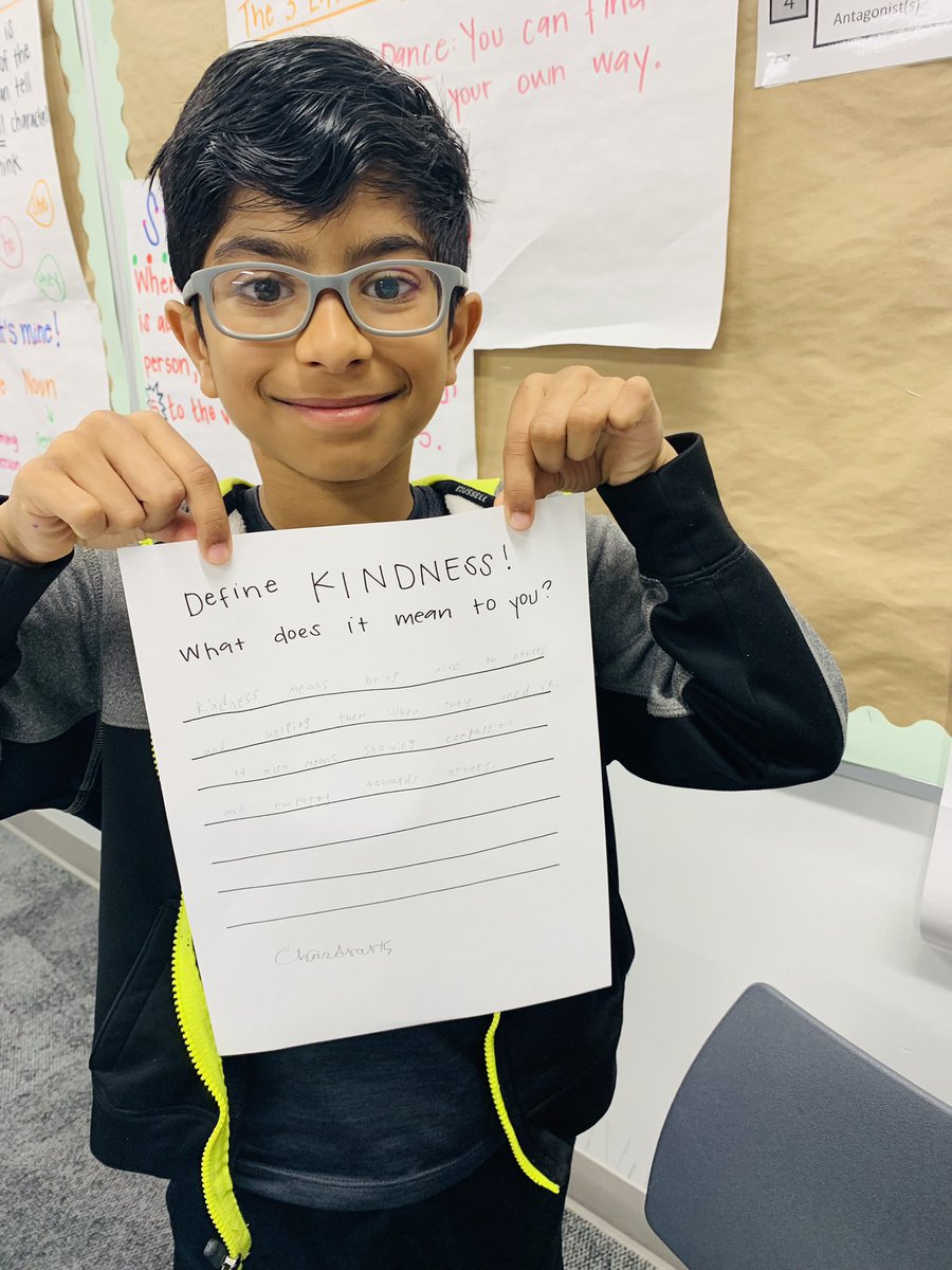 LearnWithMrsO's tweet photo. What does kindness mean to you? Kindness means being nice to others and helping them when they need it. It also means showing compassion and empathy towards others. -#WWEmpowers 3rd Grader in #MelissaSchools #CardinalKindness https://t.co/edRmZDknr2
